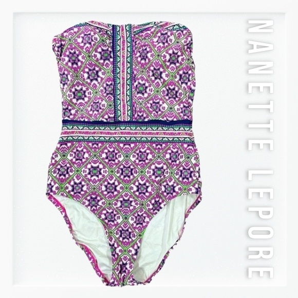 Nanette Lepore Paisley Print Strapless One Piece Swimsuit sz XS - Picture 1 of 10